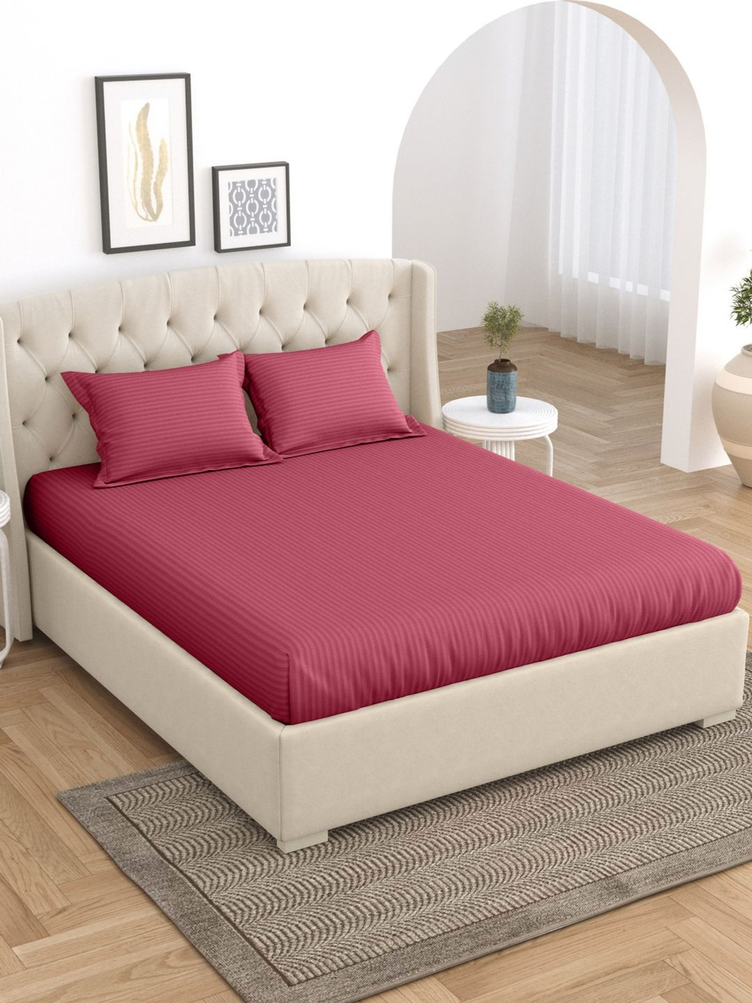 

Home Fresh Rust Striped Cotton 210 TC King Bedsheet With 2 Pillow Covers