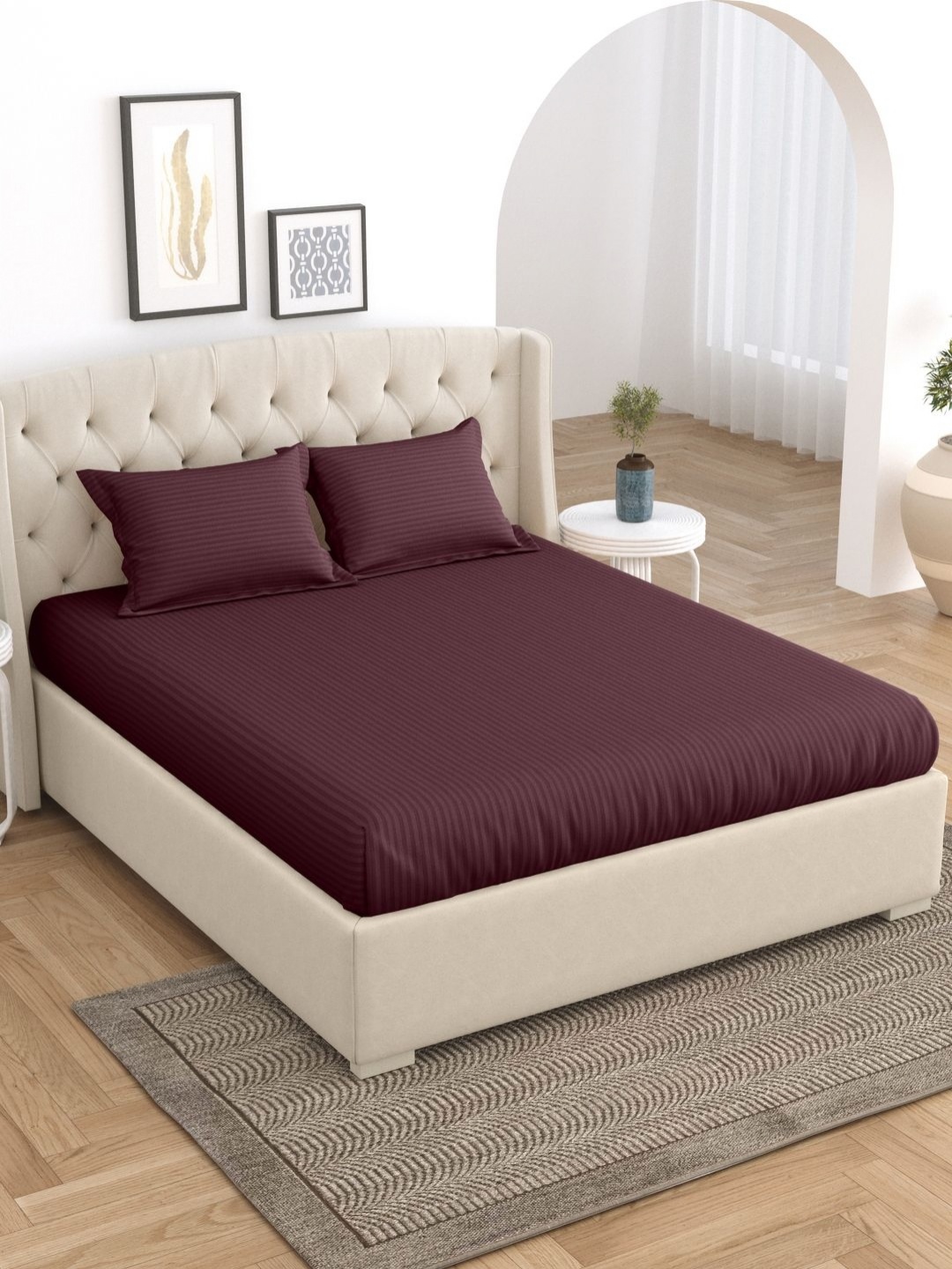 

Home Fresh Purple Striped Cotton 210 TC King Bedsheet With 2 Pillow Covers