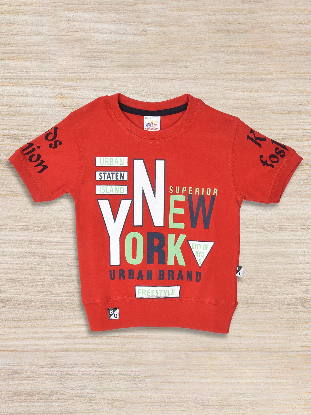 

BAESD Boys Typography Printed Pure Cotton T-shirt, Red