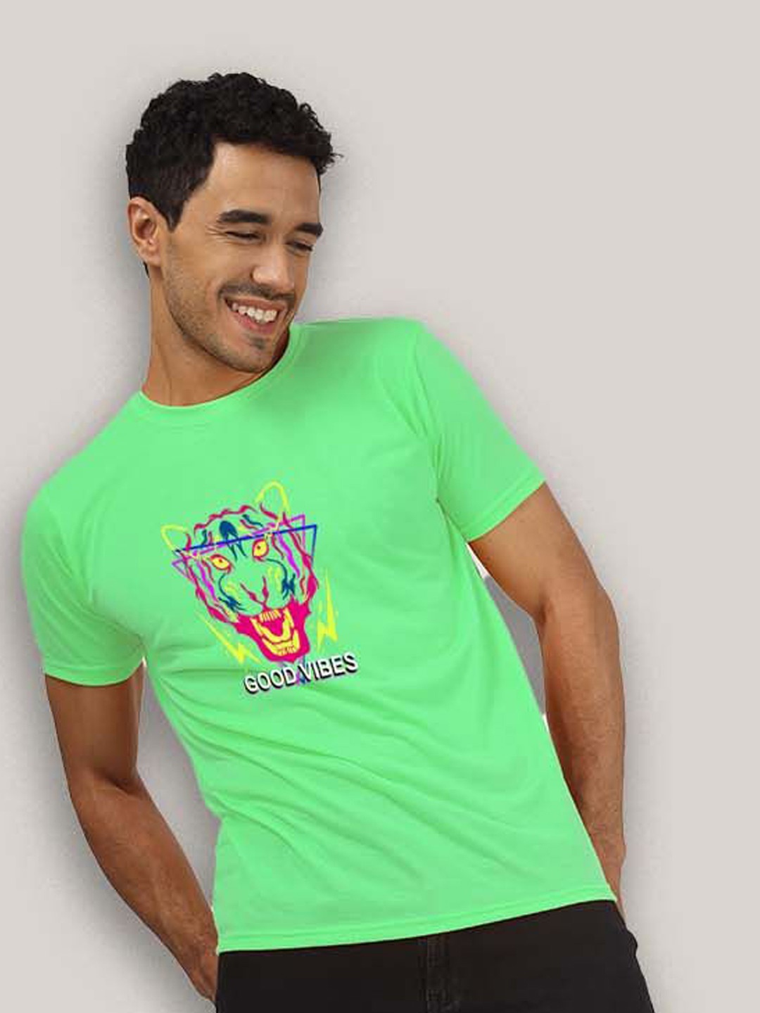 Greylongg Graphic Printed Round Neck T-shirt, Green