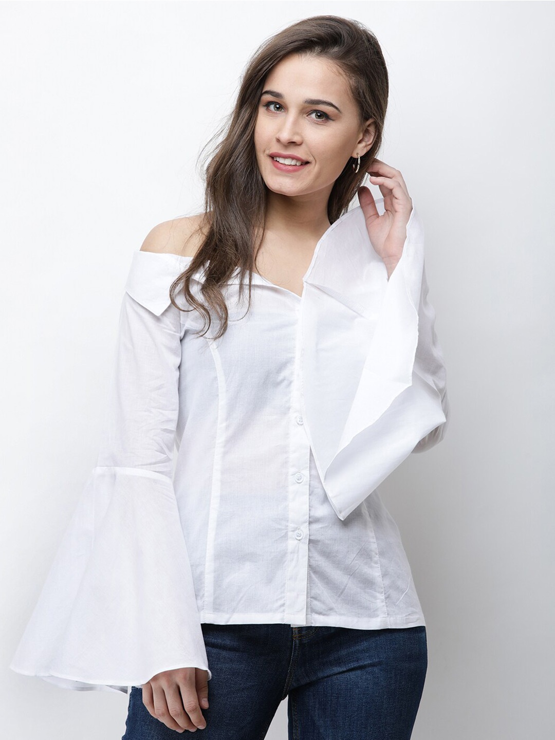 

BAESD Cotton Bell Sleeves Shirt Style Top, White