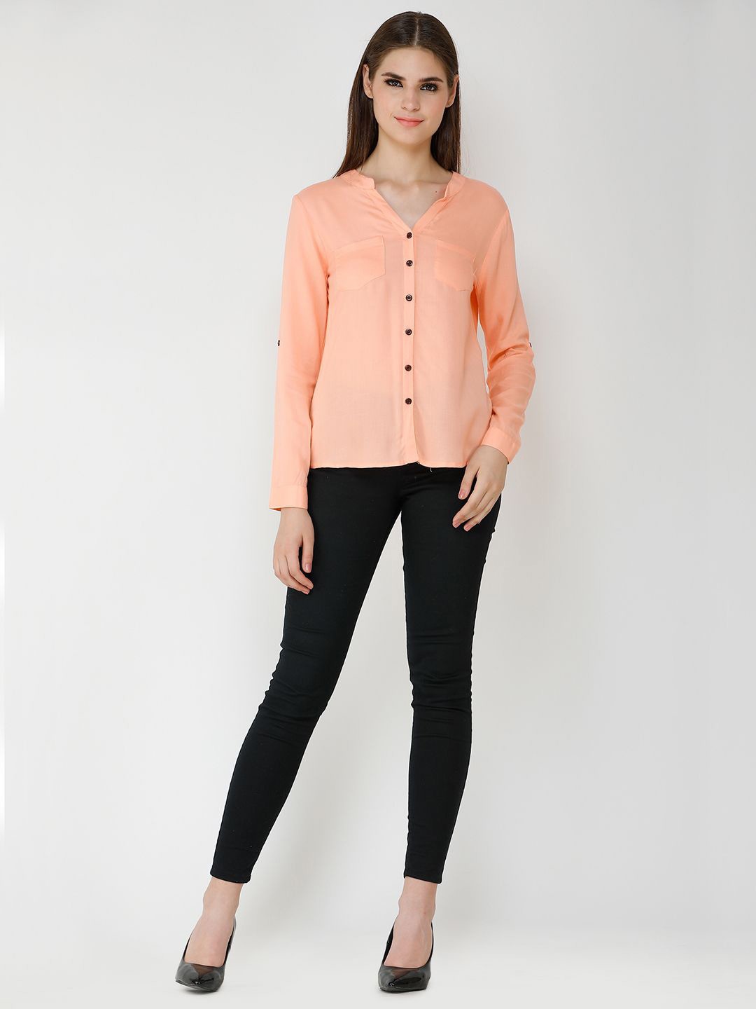 

BAESD Comfort Mandarin Collar Casual Shirt, Orange