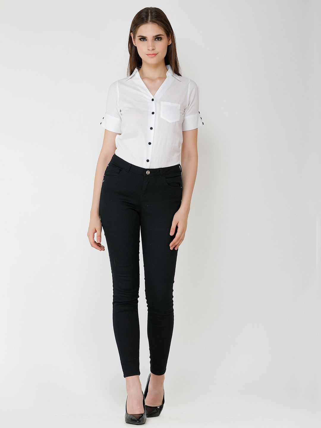

BAESD India Slim Spread Collar Cotton Slim Fit Casual Shirt, White