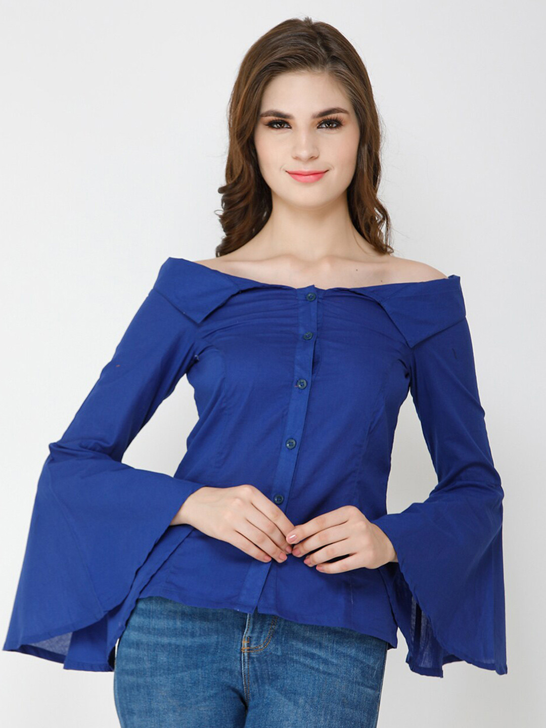 

BAESD Cotton Bell Sleeves Shirt Style Top, Blue