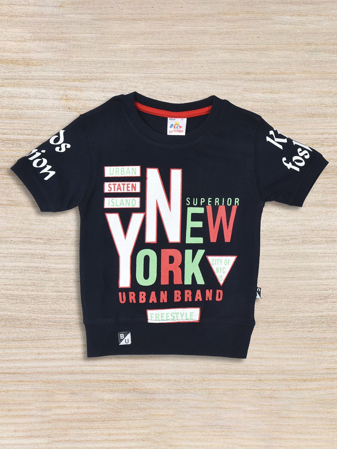 

BAESD Boys Typography Printed Pure Cotton T-shirt, Navy blue