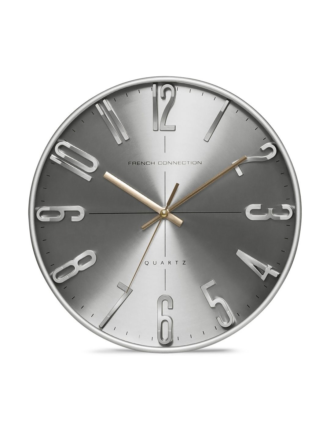 

French Connection Silver-Toned Contemporary Round Analogue Wall Clock