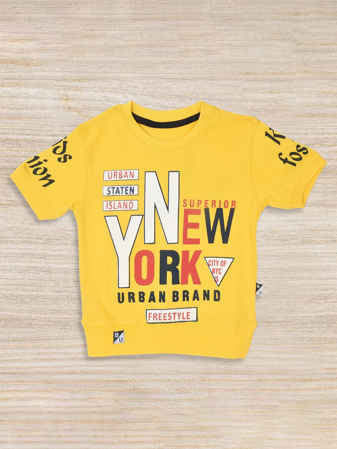 

BAESD Boys Typography Printed Pure Cotton T-shirt, Yellow