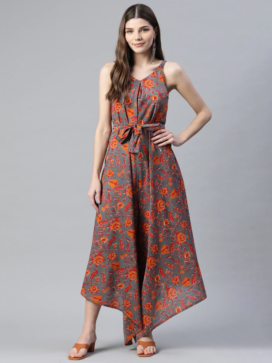 

KALINI Printed Cotton Basic Jumpsuit, Grey