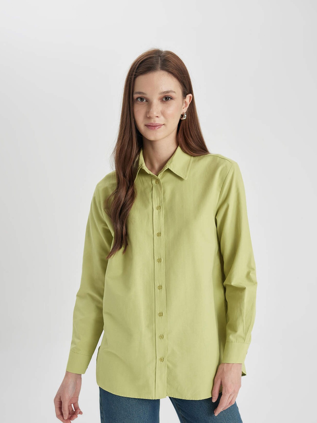 

Fab Star Comfort Boxy Cotton Spread Collar Casual Shirt, Lime green