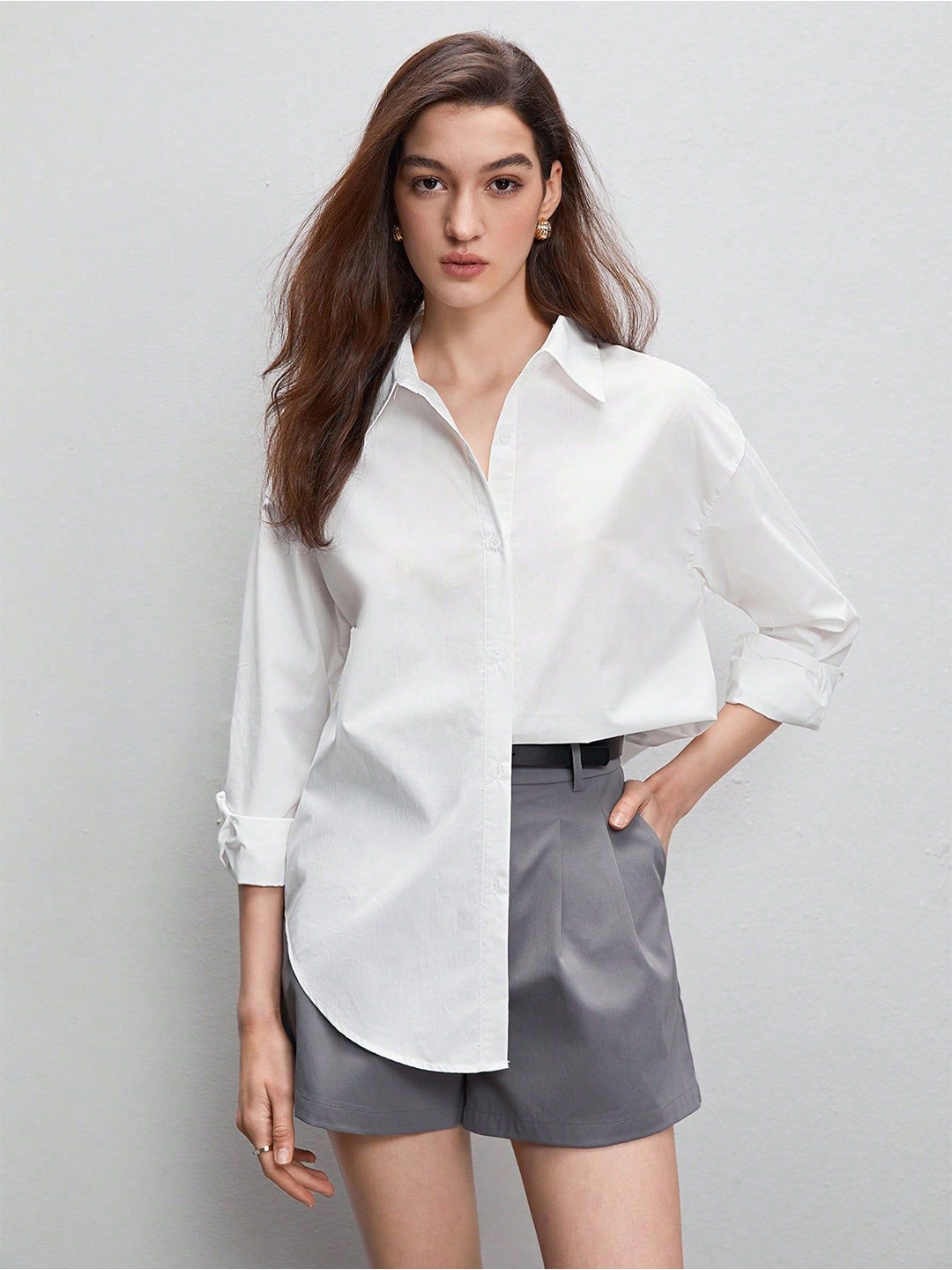 

Fab Star Comfort Boxy Spread Collar Cotton Casual Shirt, White