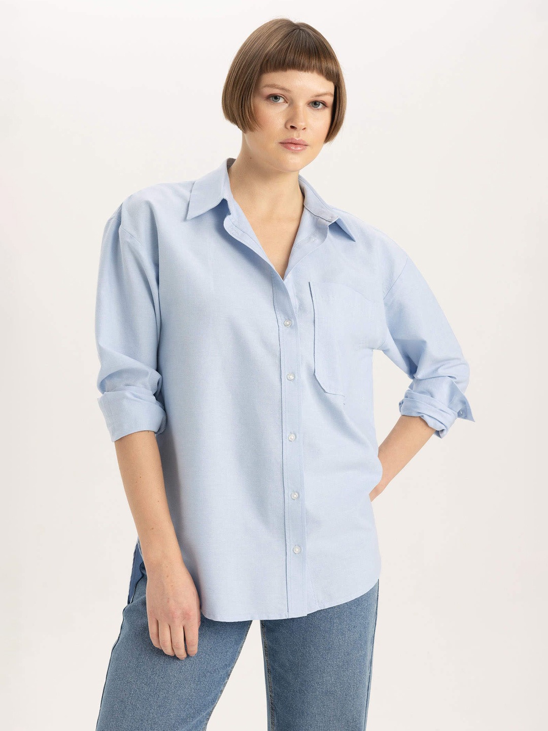 

Fab Star Comfort Boxy Spread Collar Cotton Casual Shirt, White