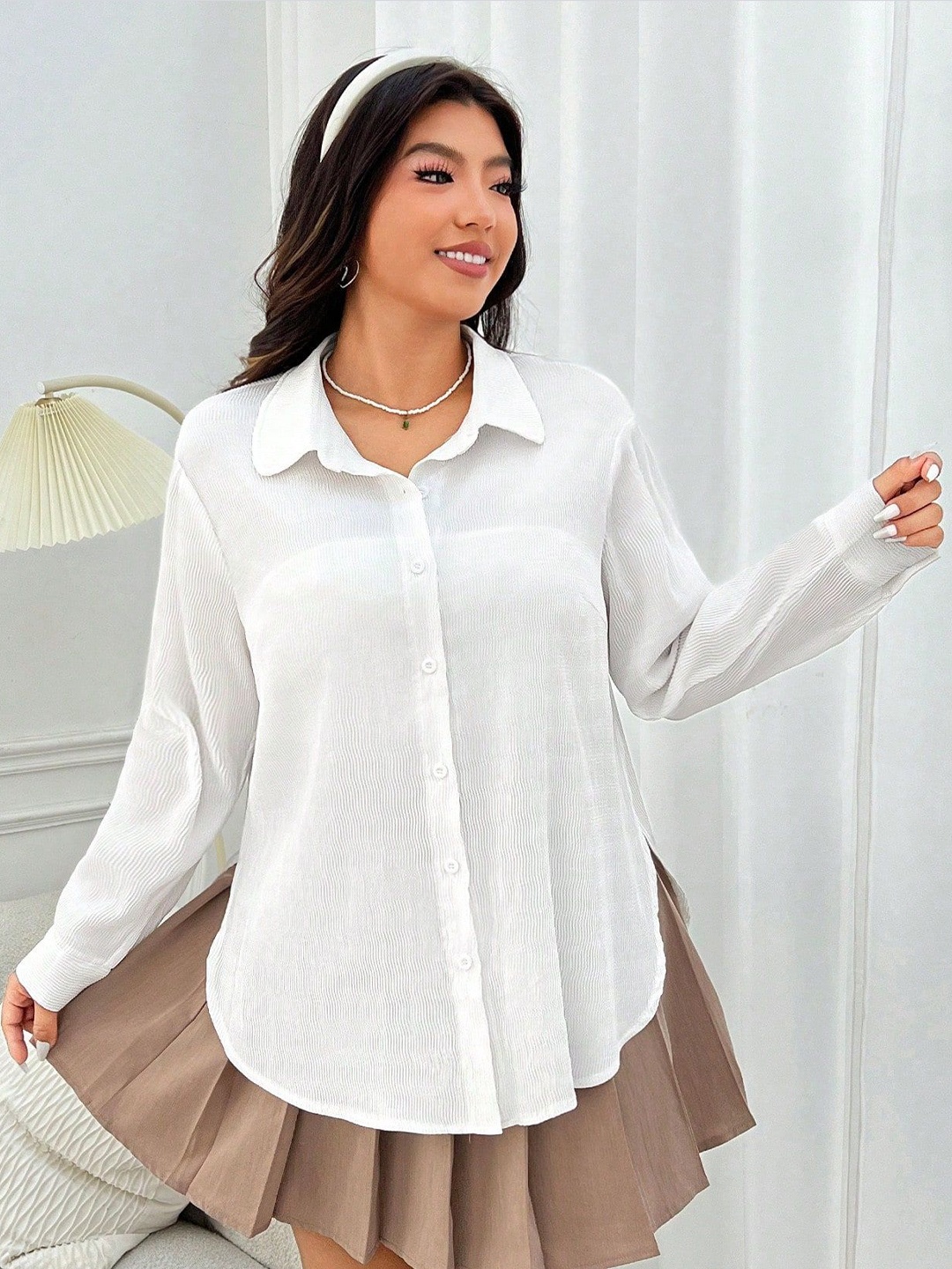 

Fab Star Comfort Boxy Cotton Spread Collar Casual Shirt, White