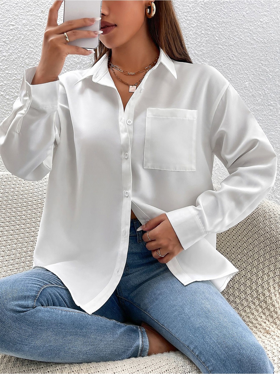 

Fab Star Comfort Boxy Spread Collar Cotton Casual Shirt, White