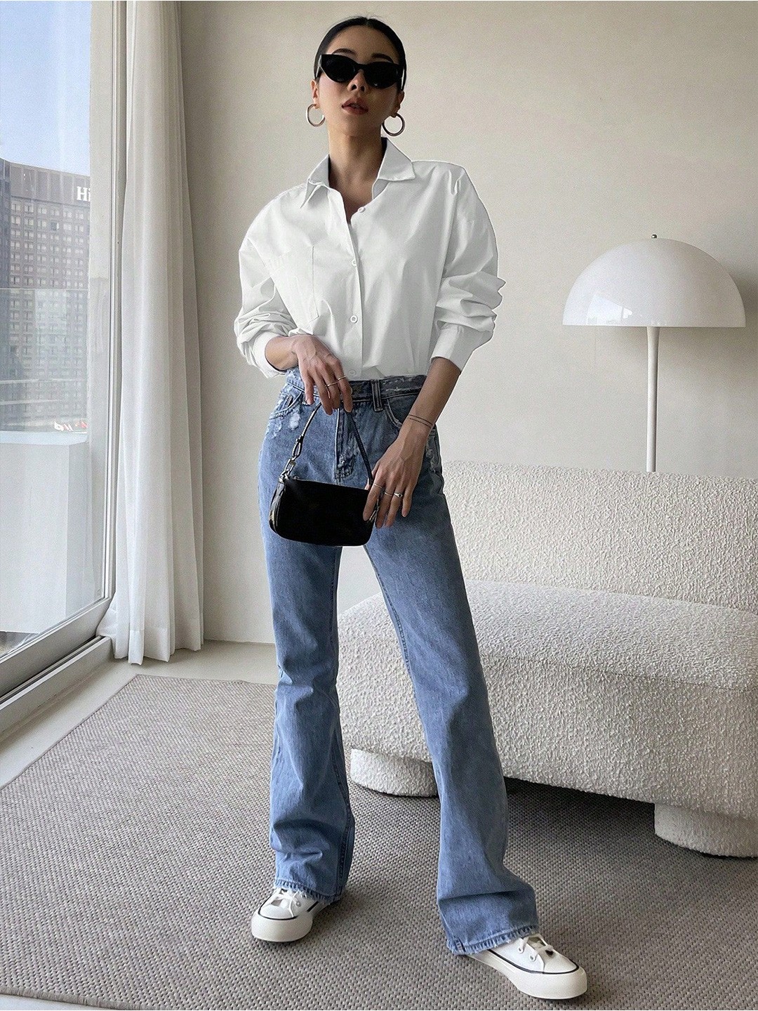 

Fab Star Comfort Boxy Spread Collar Cotton Casual Shirt, White
