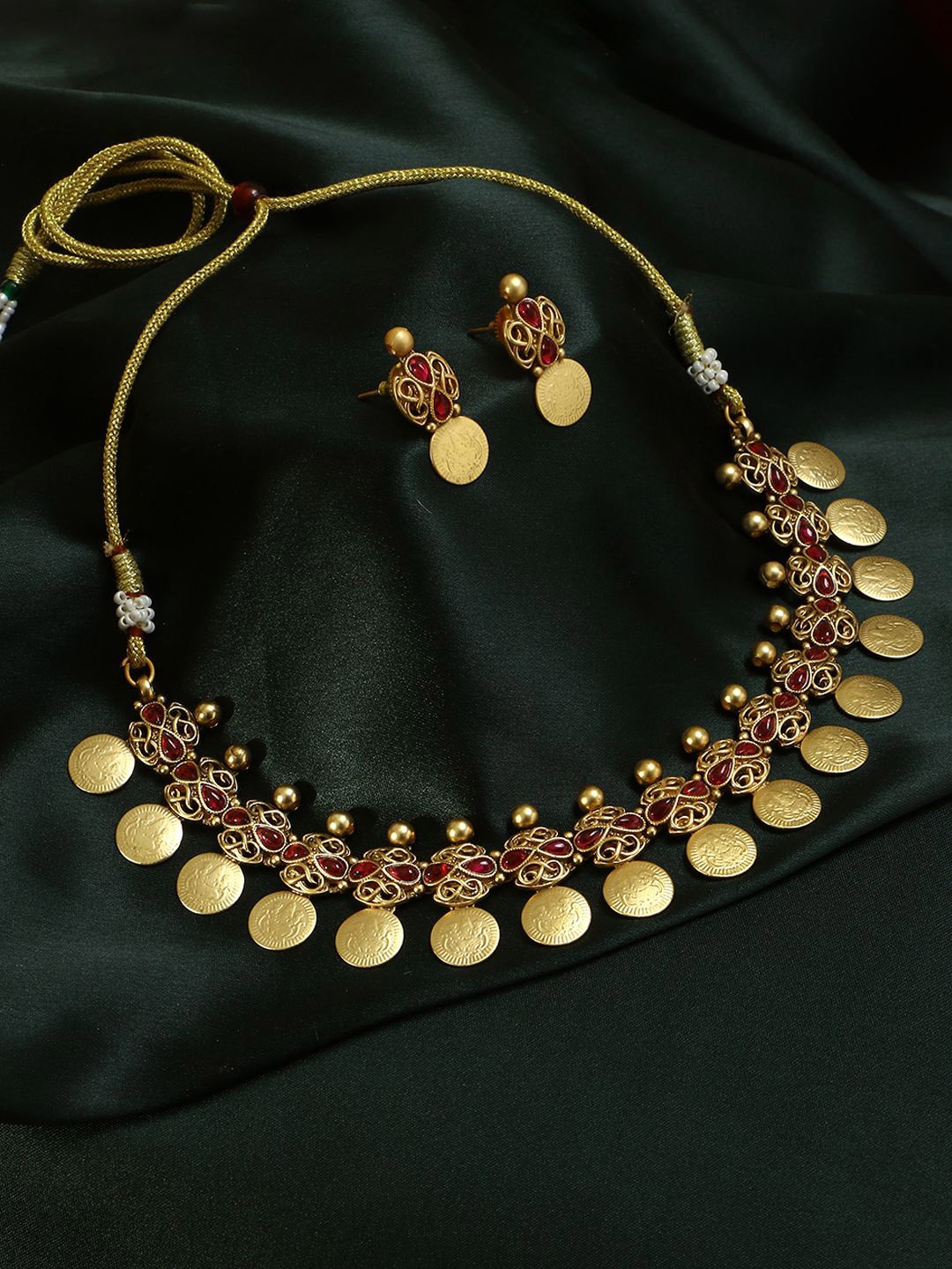 

Adwitiya Collection Gold Plated & Pearl Beaded Jewellery Set