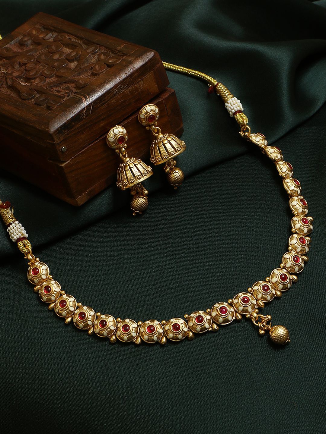 

Adwitiya Collection Gold-Plated Stone Studded Jewellery Set