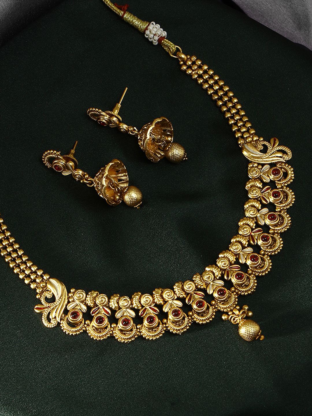 

Adwitiya Collection Gold Plated Artificial Stones Studded Jewellery Set