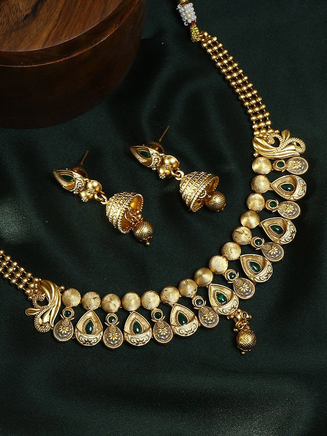 

Adwitiya Collection Gold-Plated Stone-Studded Jewellery Set