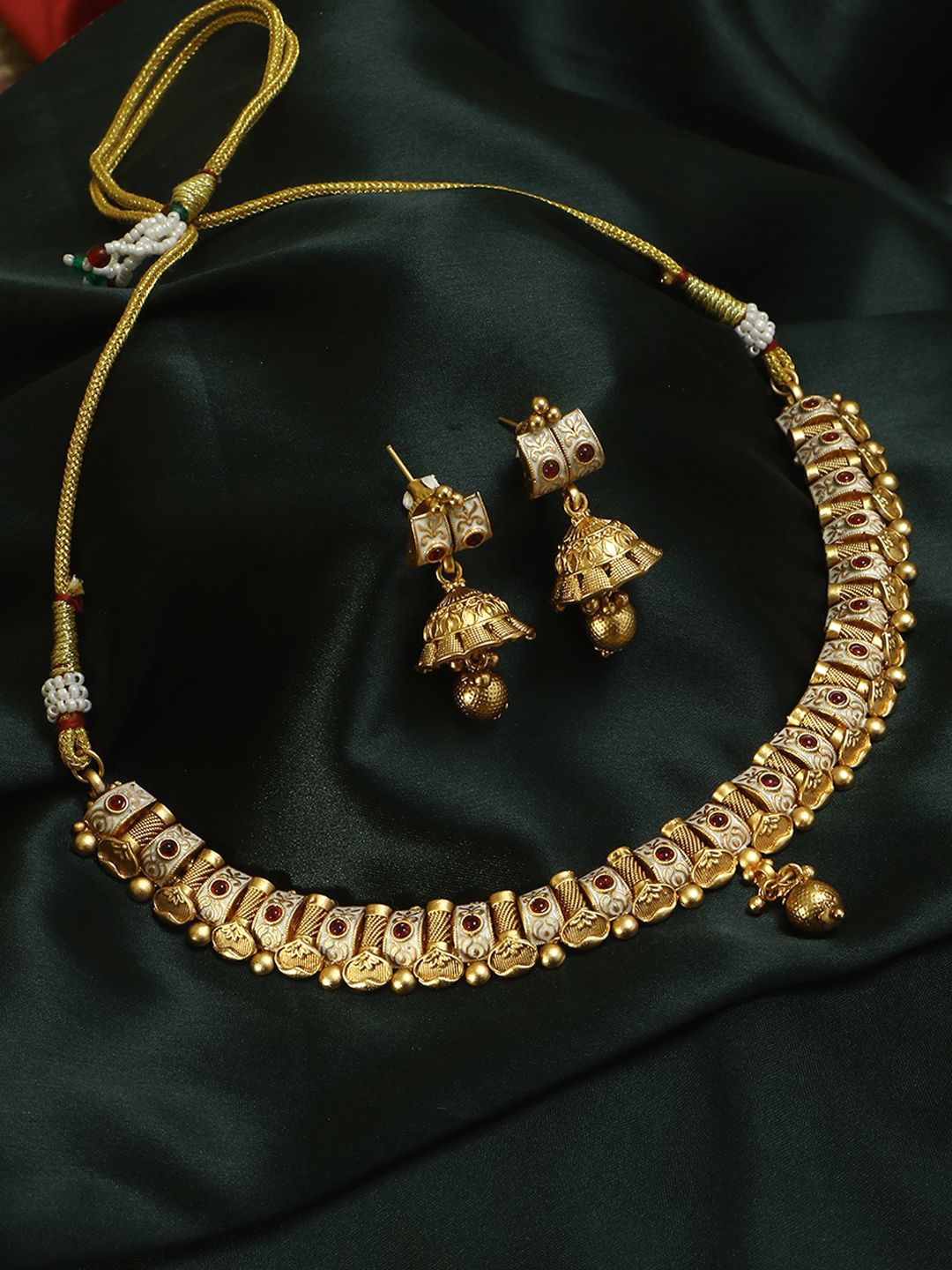 

Adwitiya Collection Gold-Plated Stone Studded Jewellery Set
