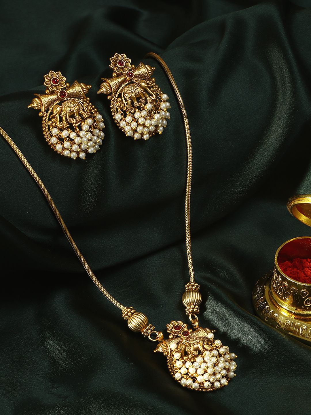 

Adwitiya Collection Gold Plated Artificial Stones and Beads Studded Jewellery Set