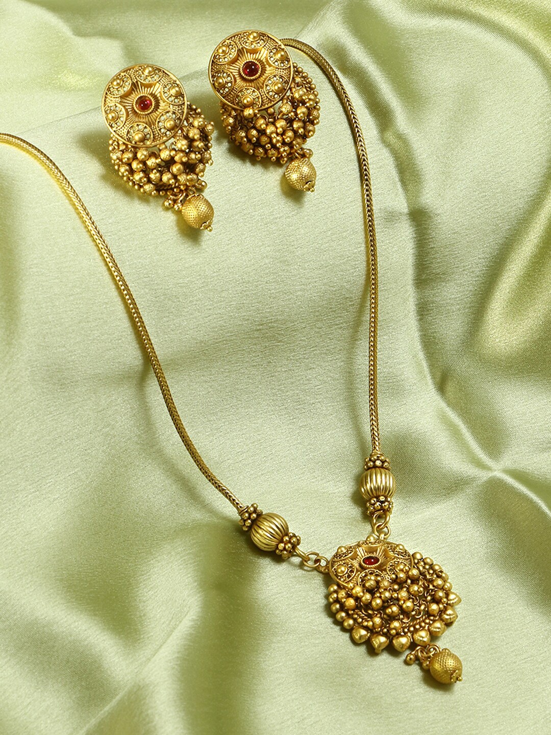 

Adwitiya Collection Gold-Plated Stone-Studded & Beaded Jewellery Set