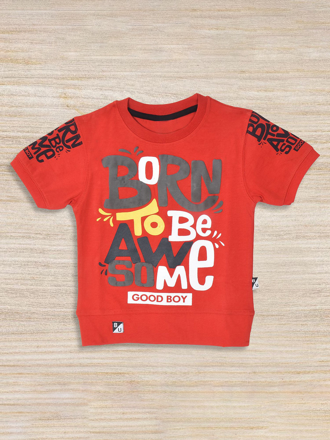 

BAESD Boys Typography Printed Pure Cotton T-shirt, Red