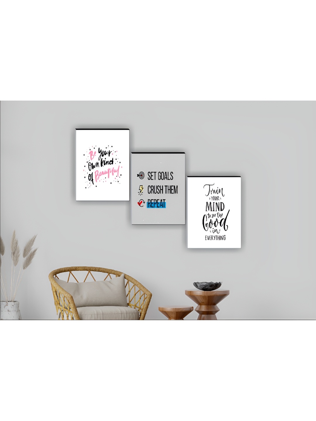 

Aura White & Black 3 Pieces Wooden Quotes Wall Paintings
