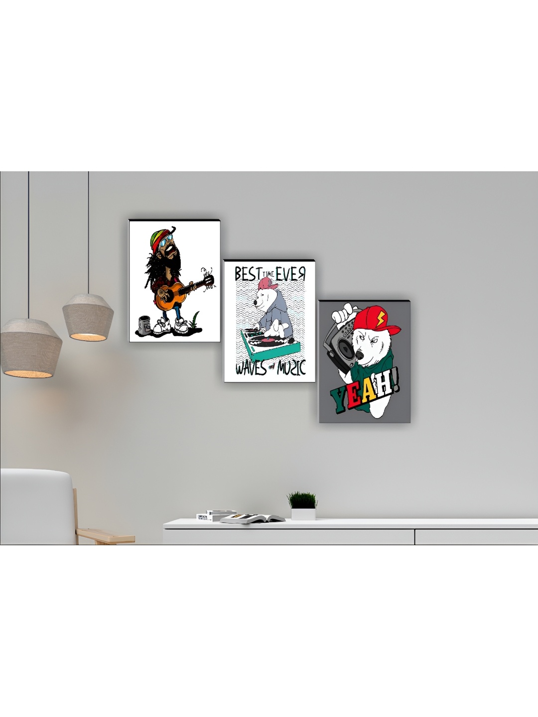 

Aura White & Black 3 Pieces Cartoon Characters Printed Wall Arts