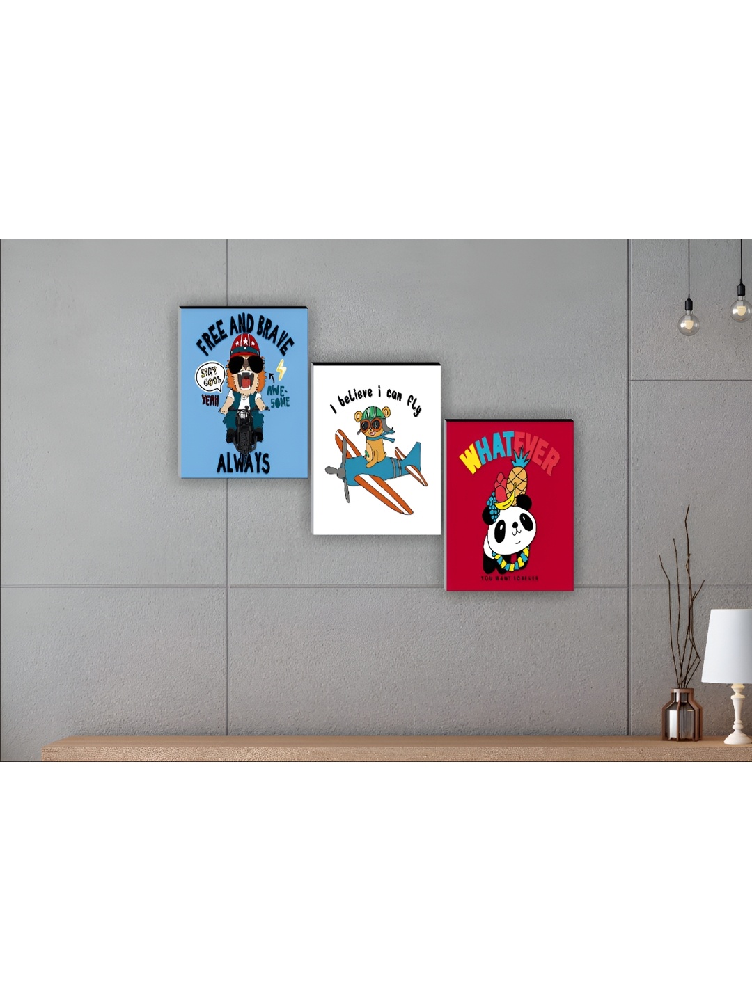 

Aura Blue & Red 3 Pieces Birds & Animals Wall Arts