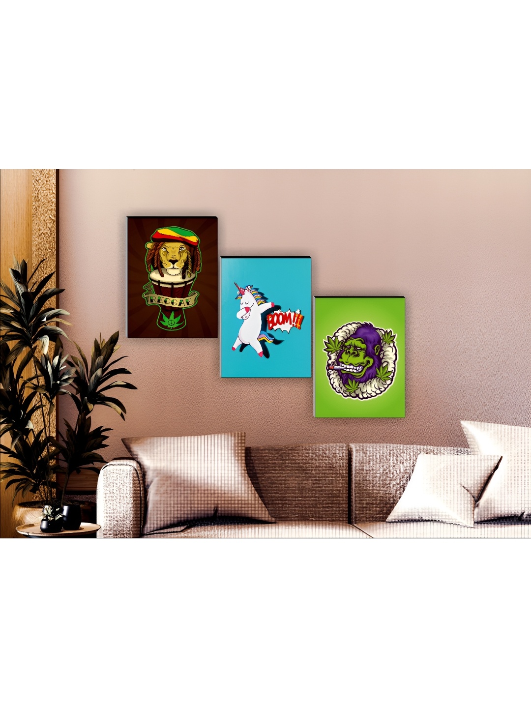 

Aura Green & Blue 3 Pieces Wood Birds and Animals Painting Wall Art