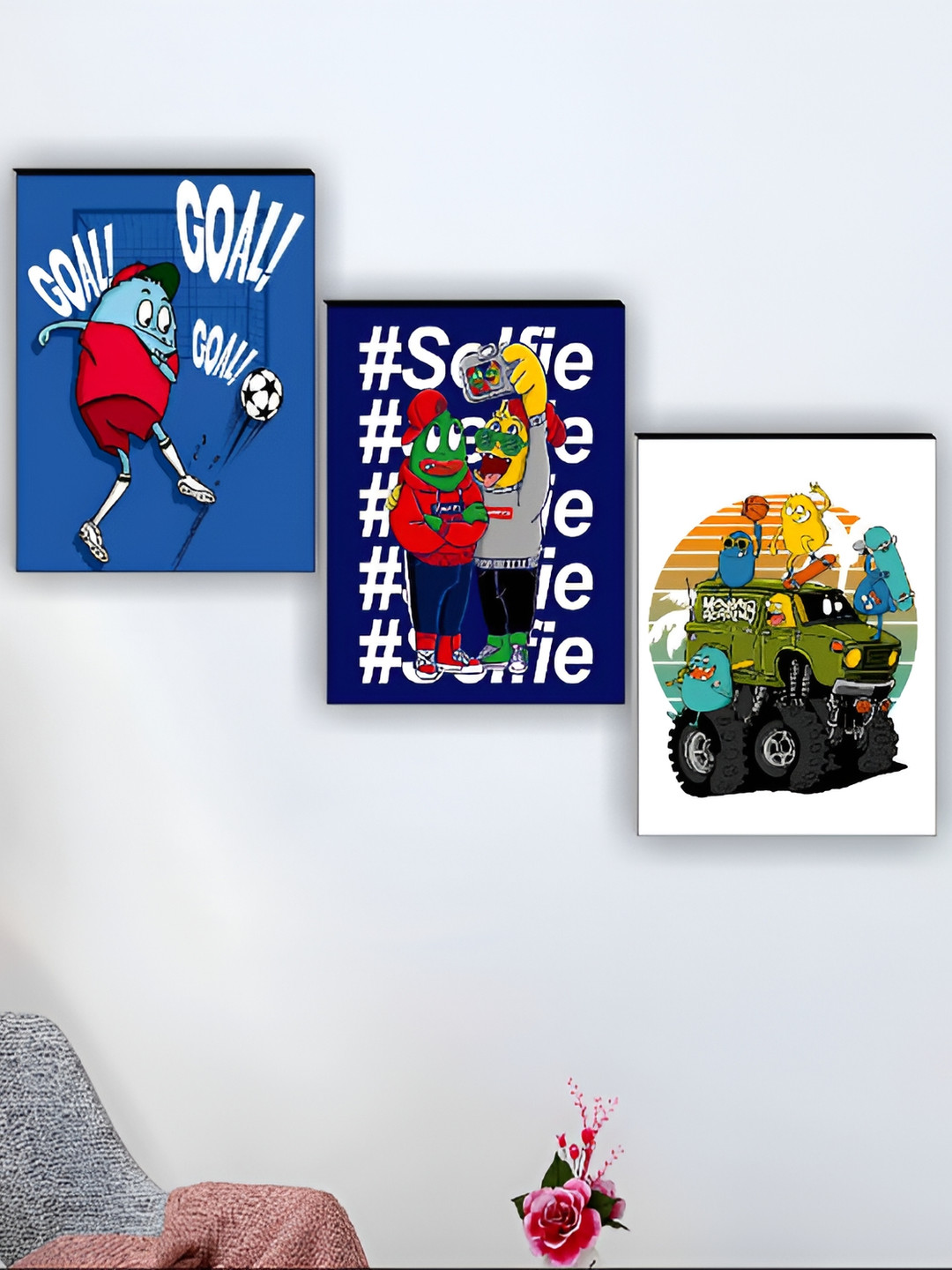 

Aura Blue & White 3 Pieces Cartoon Characters Printed Wall Arts