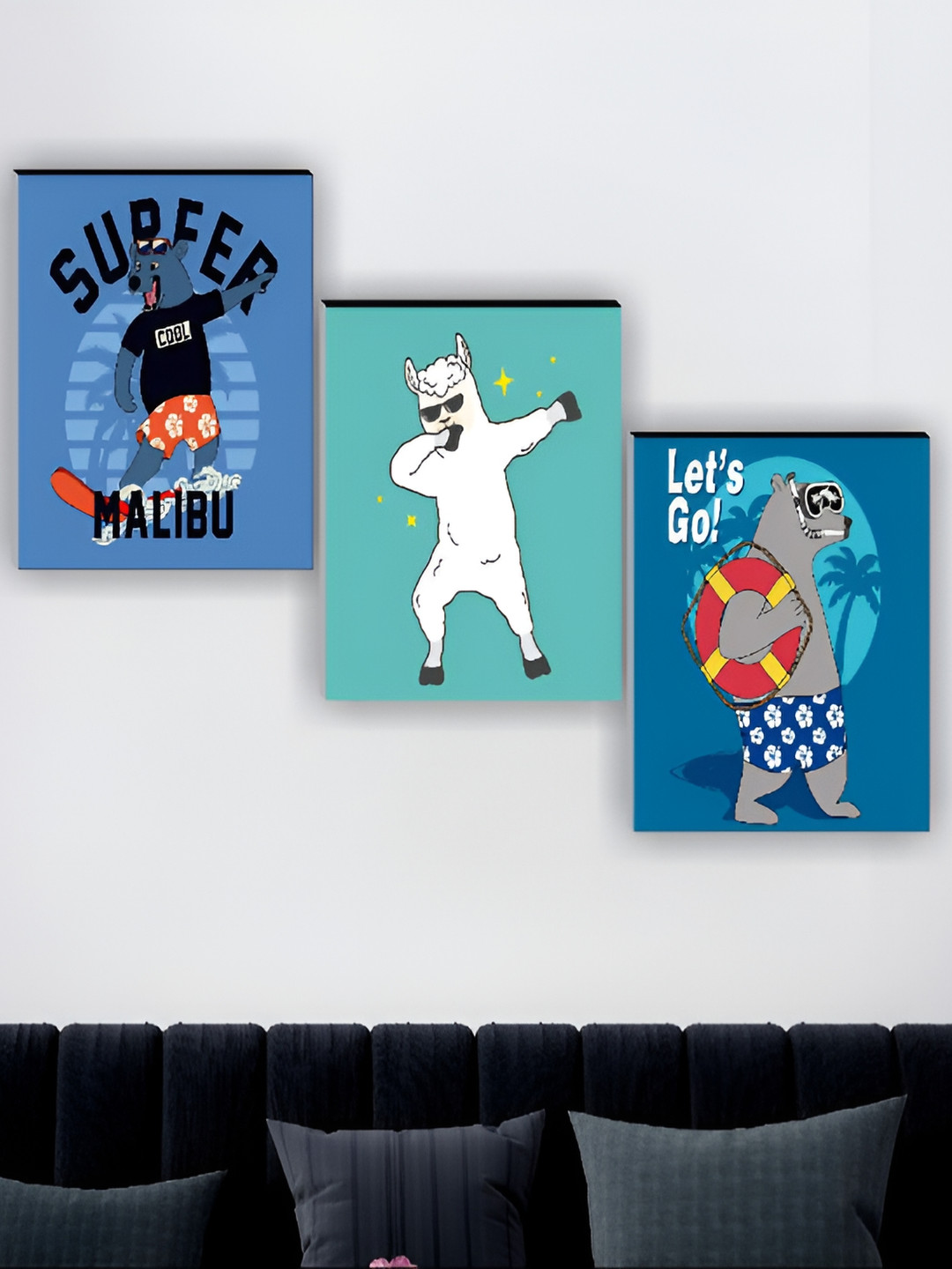 

Aura Blue & White 3 Pieces Cartoon Characters Printed Wall Arts