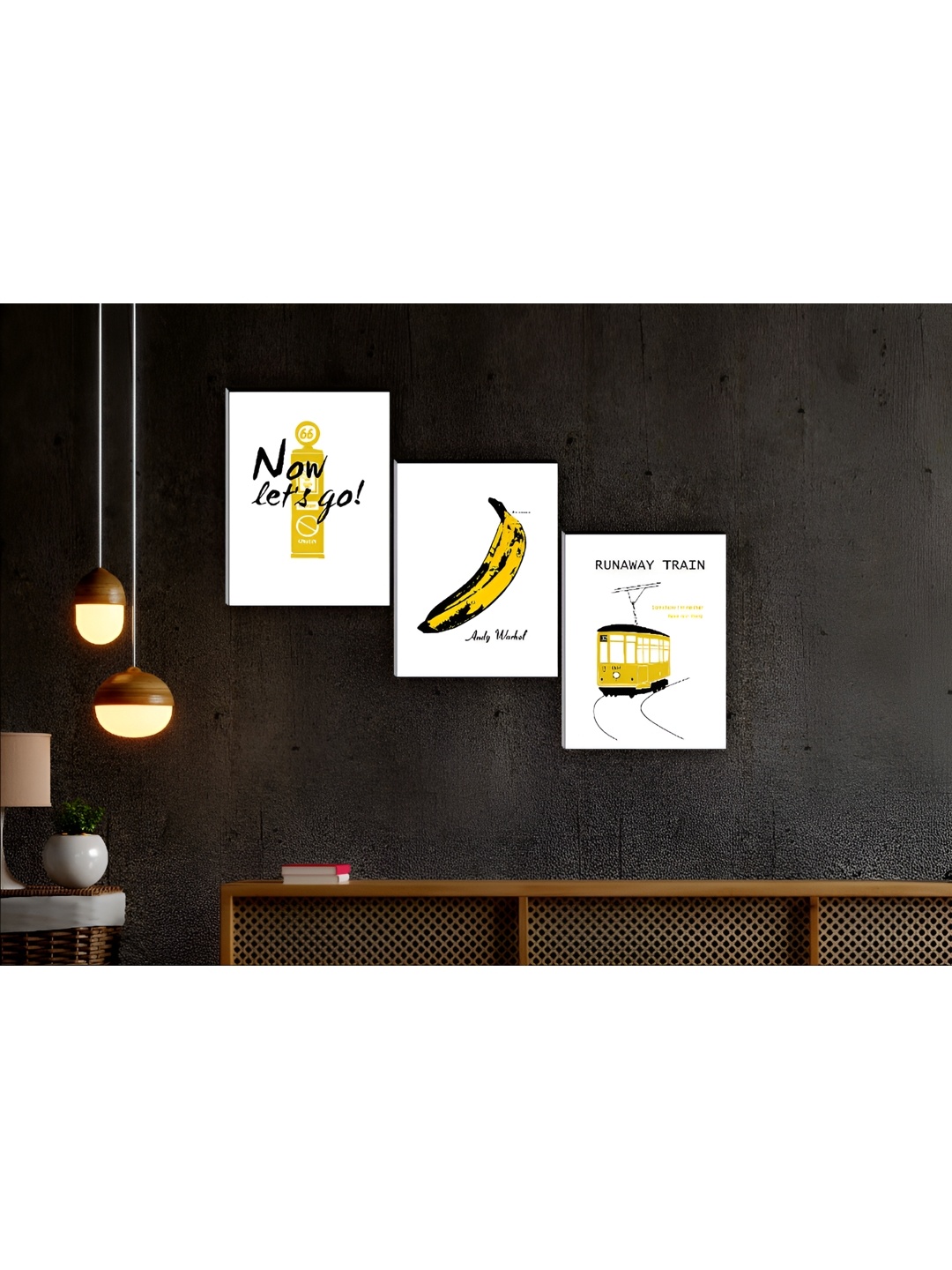 

Aura White & Yellow 3 Piece Wood Painting Wall Art