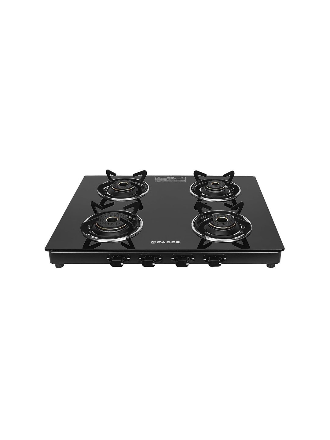 

FABER Unisex Black Glass Top 4 Burner Manual Gas Stove