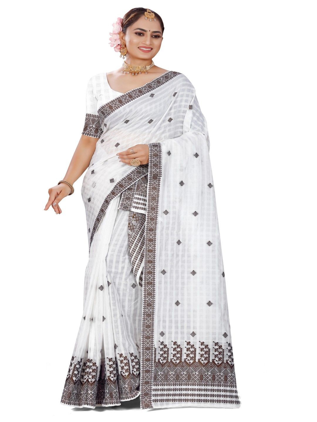 

Skiran's Assamese Mekhela Chador Woven Design Saree, Coffee brown