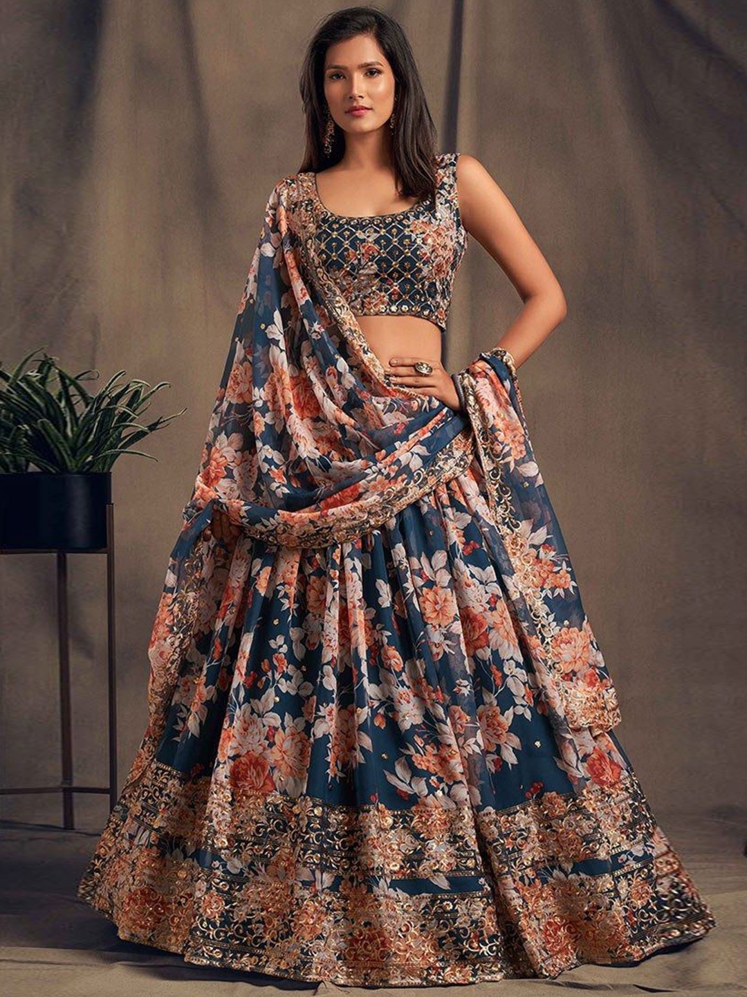 

Trendmalls Embroidered Sequinned Semi-Stitched Lehenga & Unstitched Blouse With Dupatta, Blue