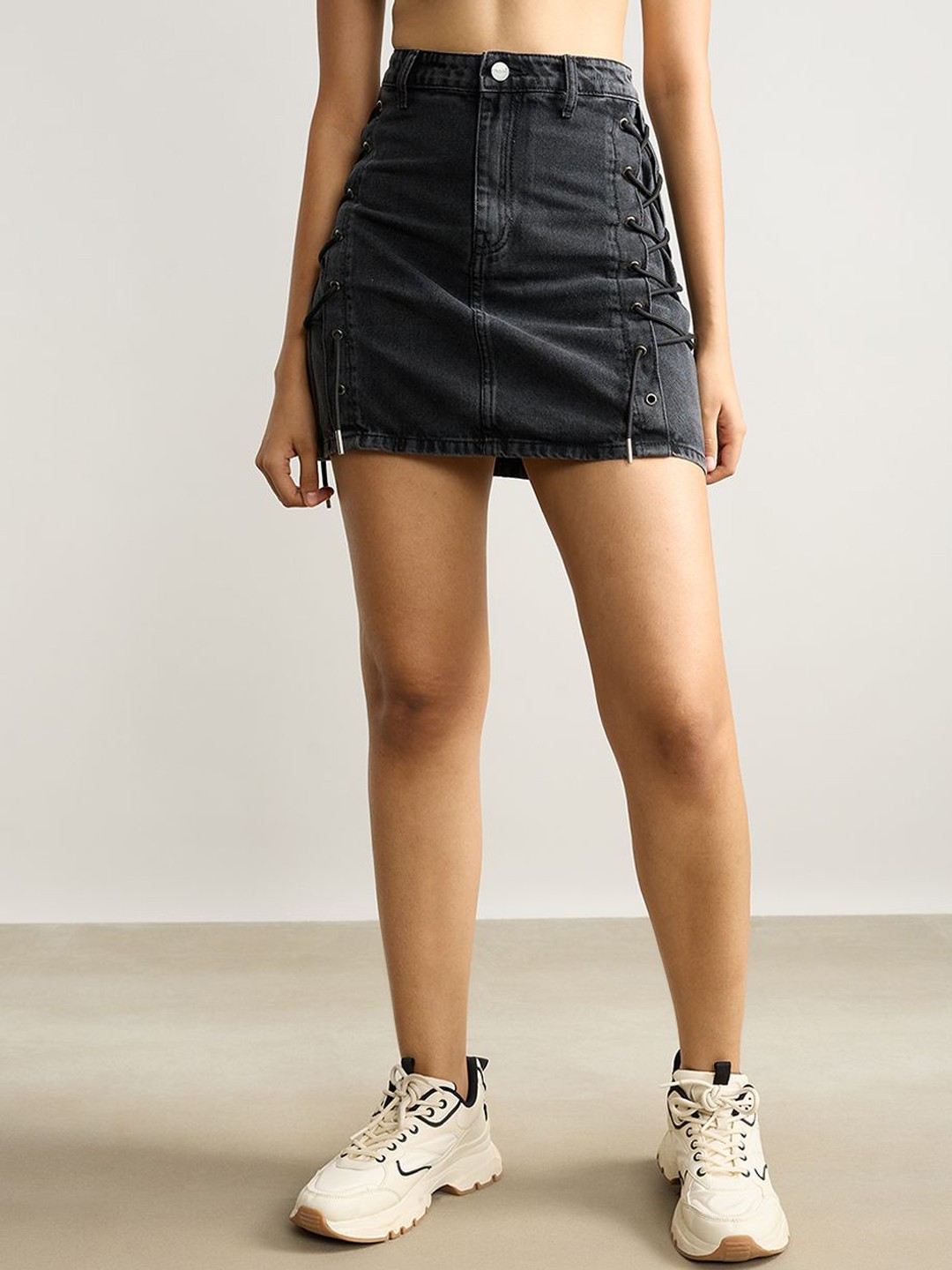

FREAKINS A-Line Mini Skirt, Charcoal