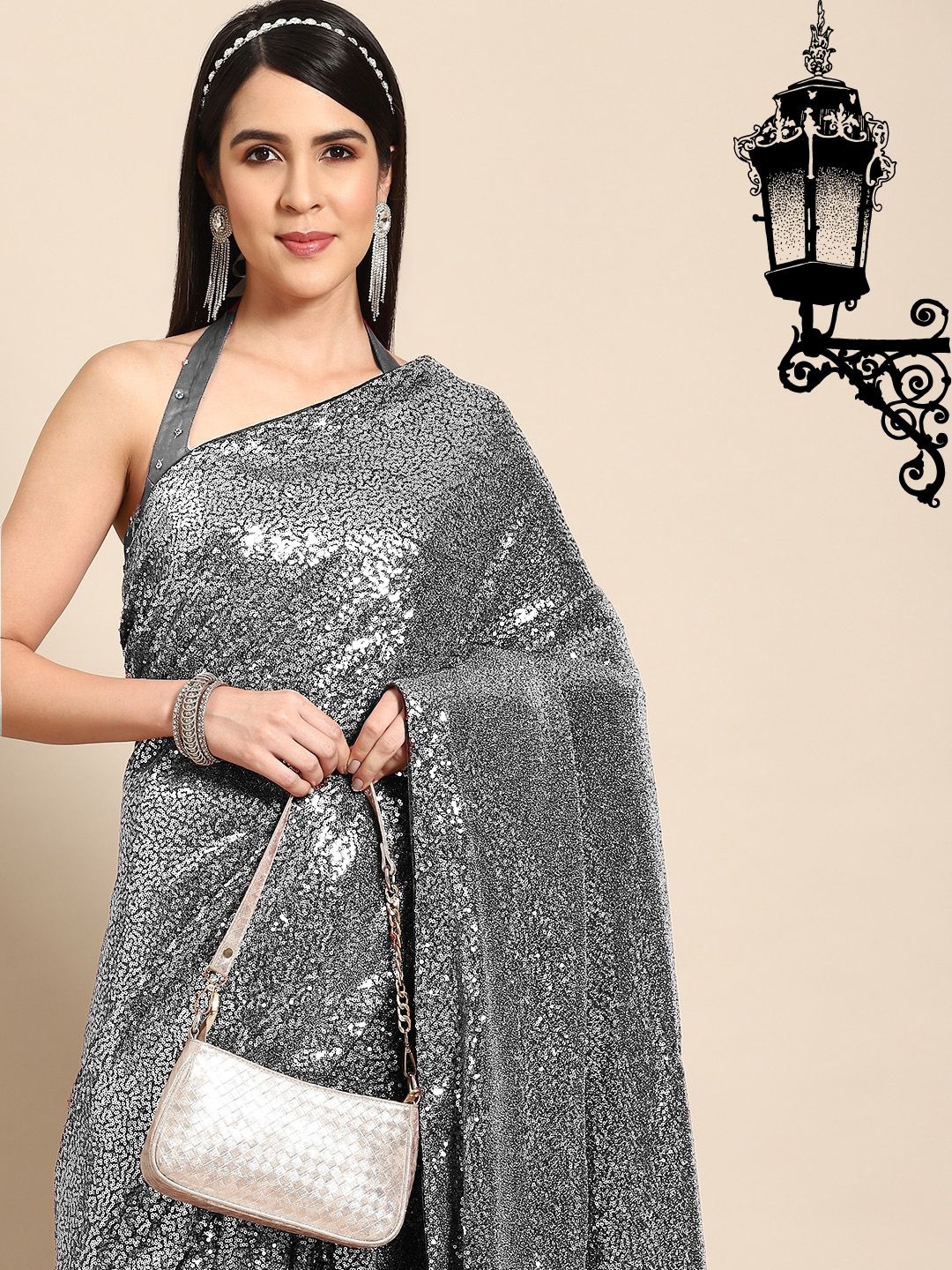 

Chhabra 555 Embellished Sequinned Saree, Grey