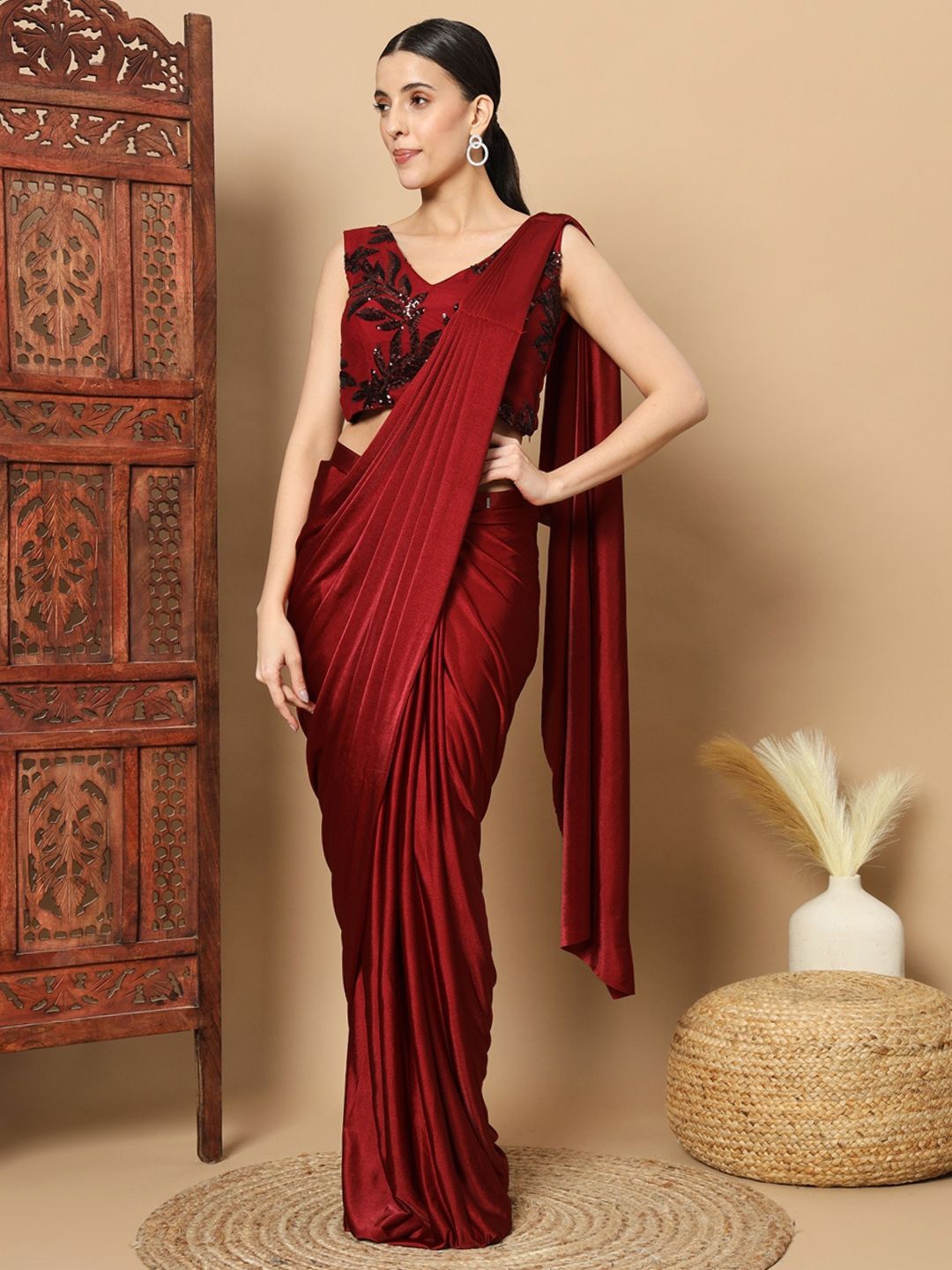 

Chhabra 555 Solid Ready to Wear Sarees, Maroon