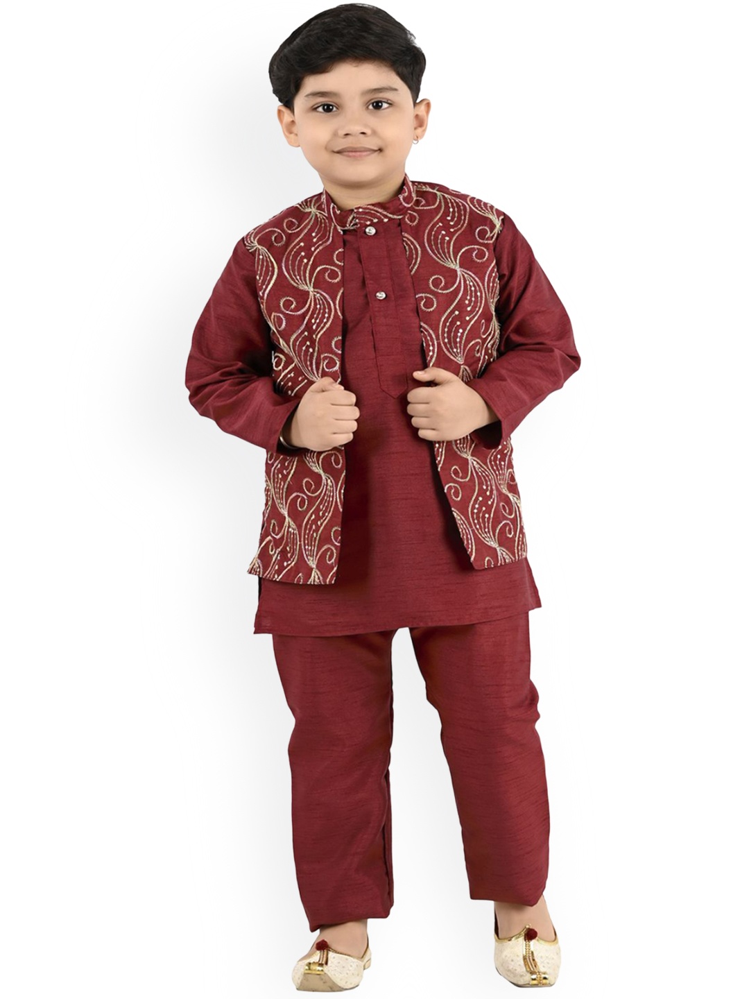 

BAESD Boys Mandarin Collar Straight Kurta With Trouser, Maroon