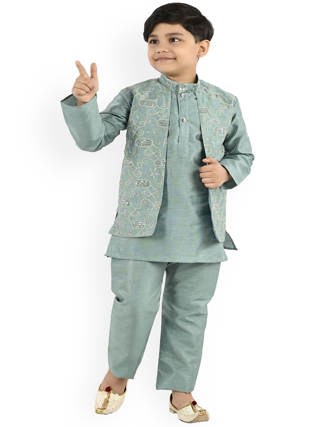 

BAESD Boys Regular Kurta with Trousers, Turquoise blue