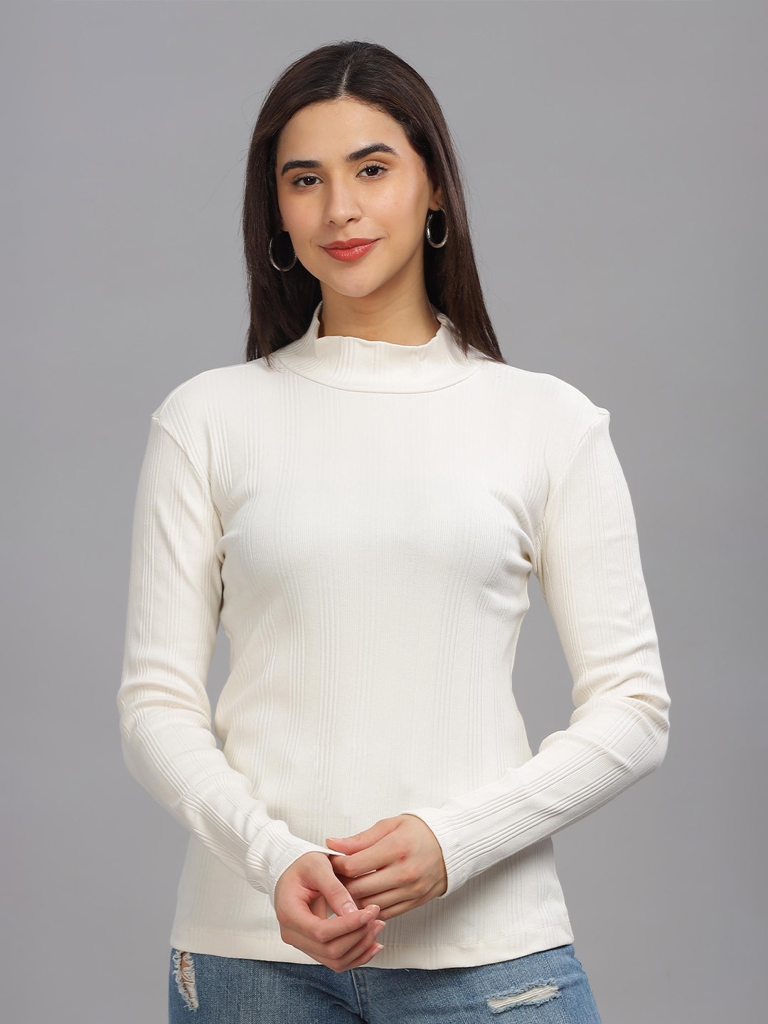 

HEYLAY High Neck Drop-Shoulder Sleeves Cotton T-shirt, White