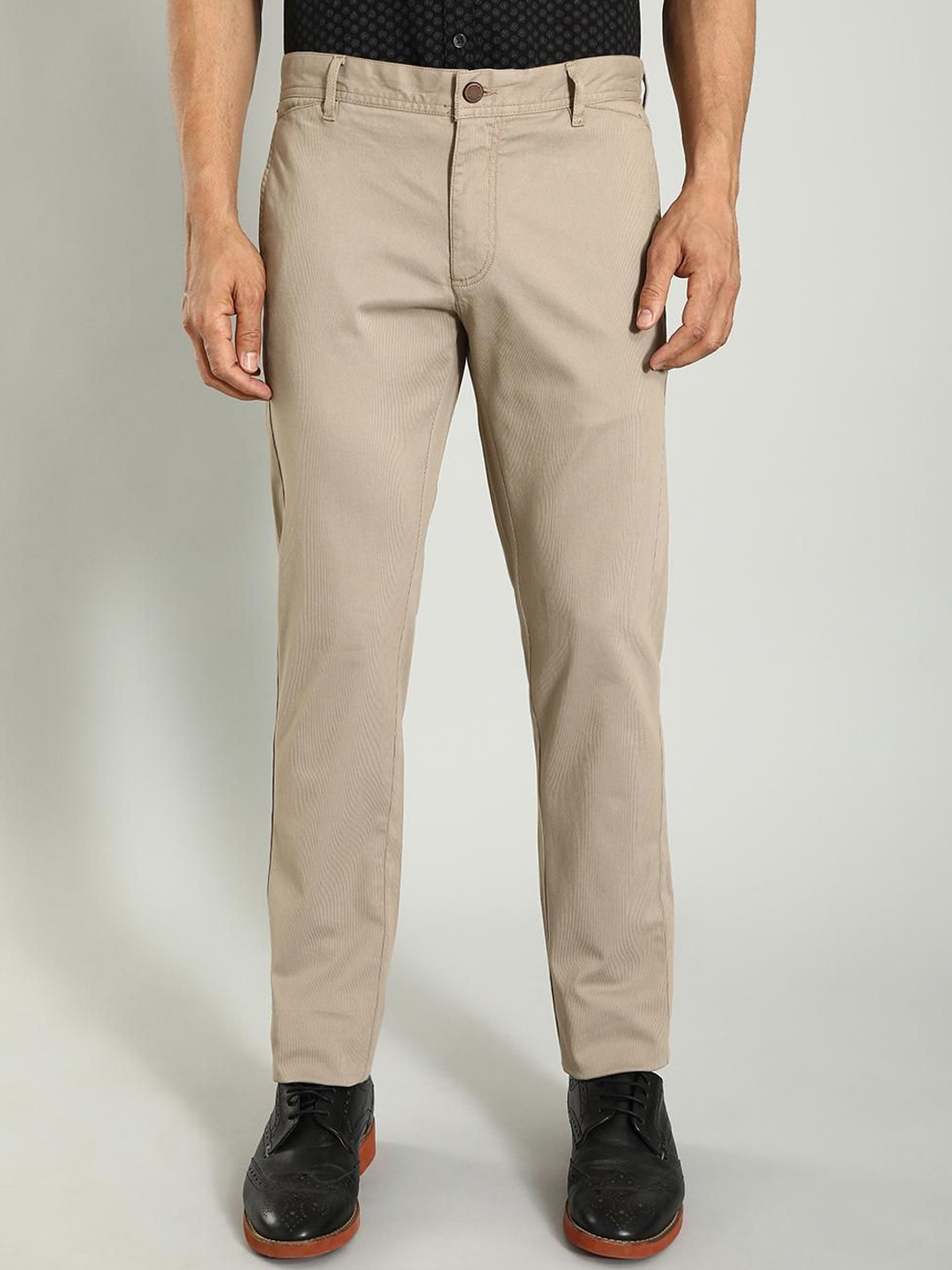 

Indian Terrain Men Printed Brooklyn Slim Fit Denim Chinos Trouser, Brown