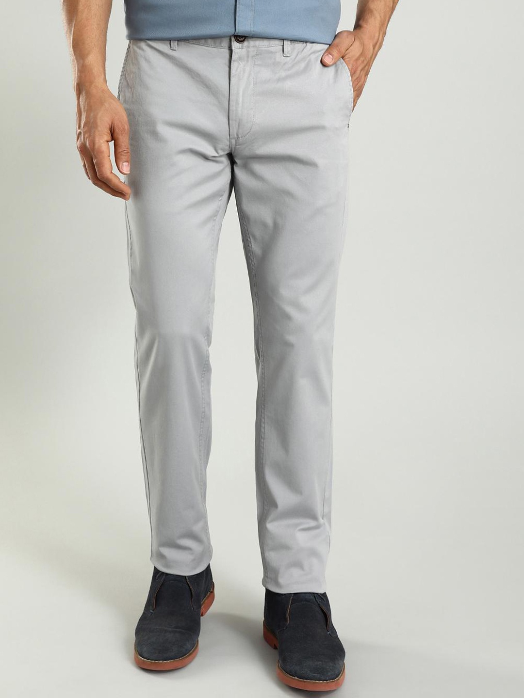 

Indian Terrain Men Brooklyn Slim Fit Mid-Rise Chinos Trousers, Blue
