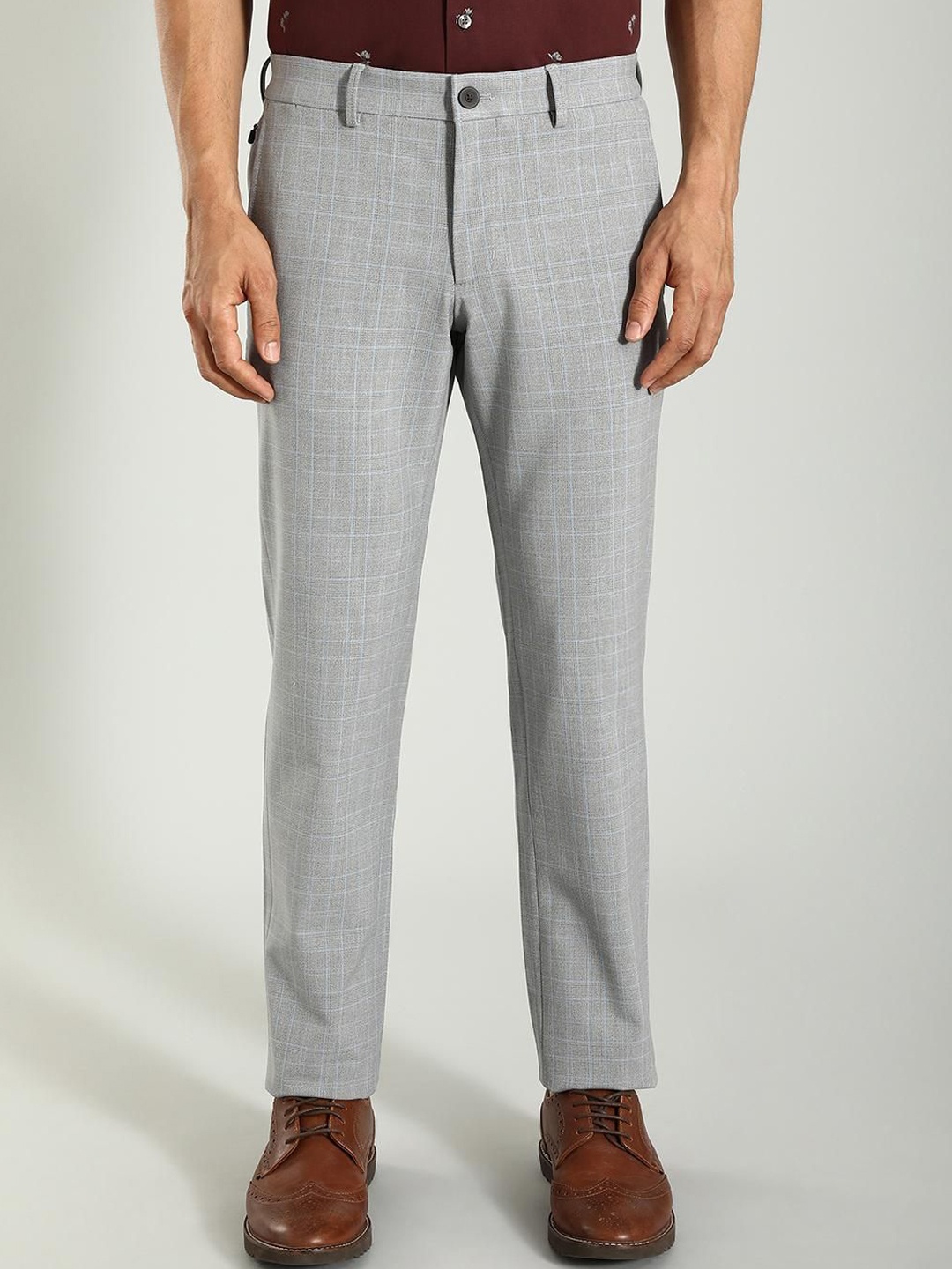 

Indian Terrain Men Checked Brooklyn Slim Fit Checked Formal Trouser, Black