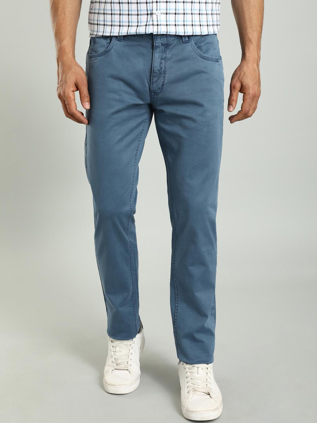 

Indian Terrain Men Brooklyn Slim Fit Mid-Rise Chinos Trousers, Blue