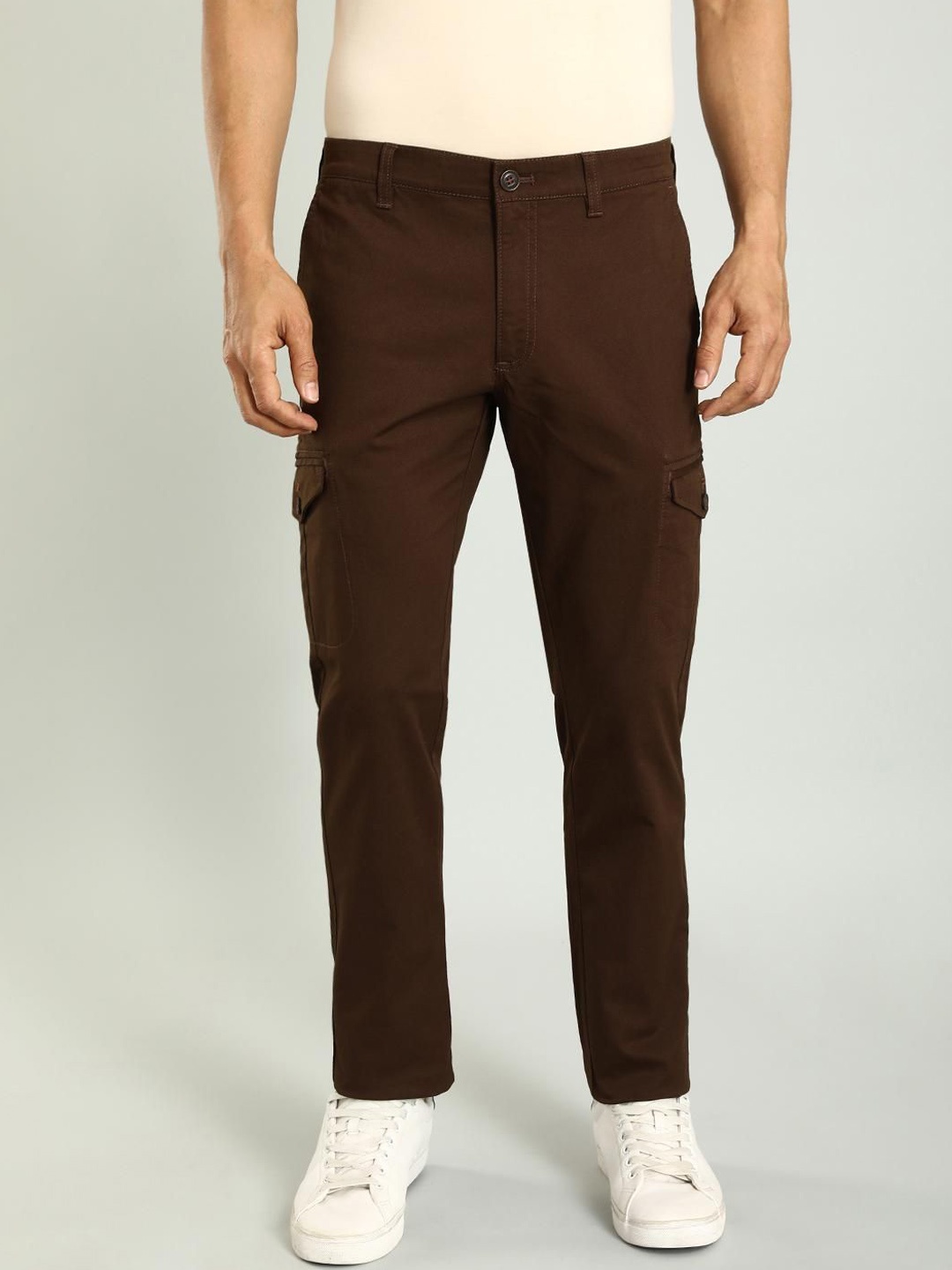 

Indian Terrain Men Brooklyn Slim Fit Mid-Rise Cargos Trousers, Brown