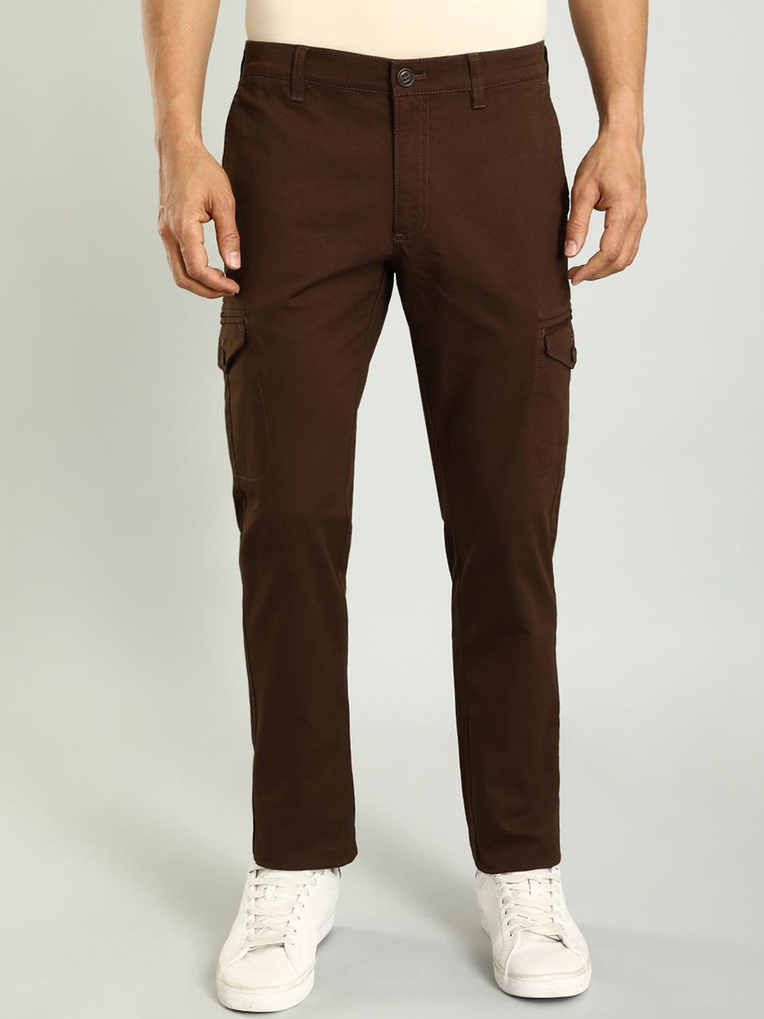 

Indian Terrain Men Brooklyn Slim Fit Denim Cargos Trouser, Brown