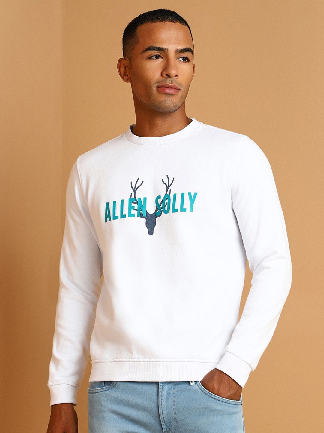 

Allen Solly Brand Logo Printed Round Neck Pullover Sweatshirt, White
