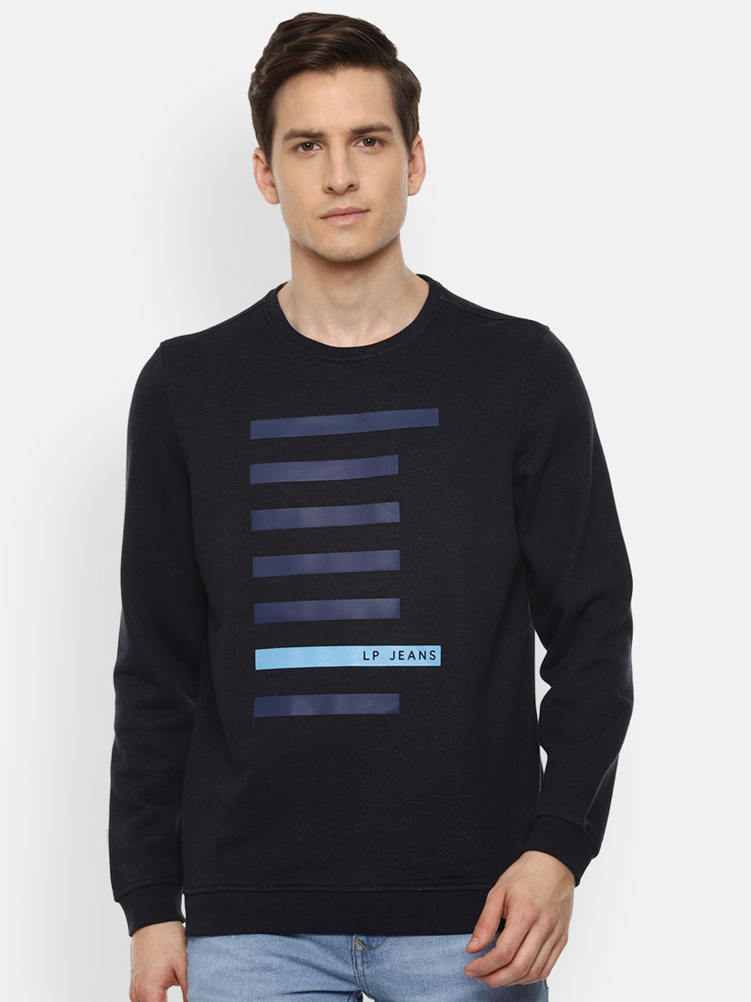 

Louis Philippe Jeans Geometric Printed Pure Cotton Pullover Sweatshirt, Black